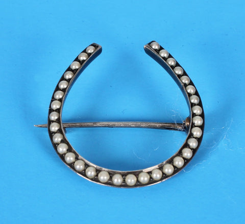 vintage sterling silver and seed pearl pin, 1 1/8" x 1 1/4"